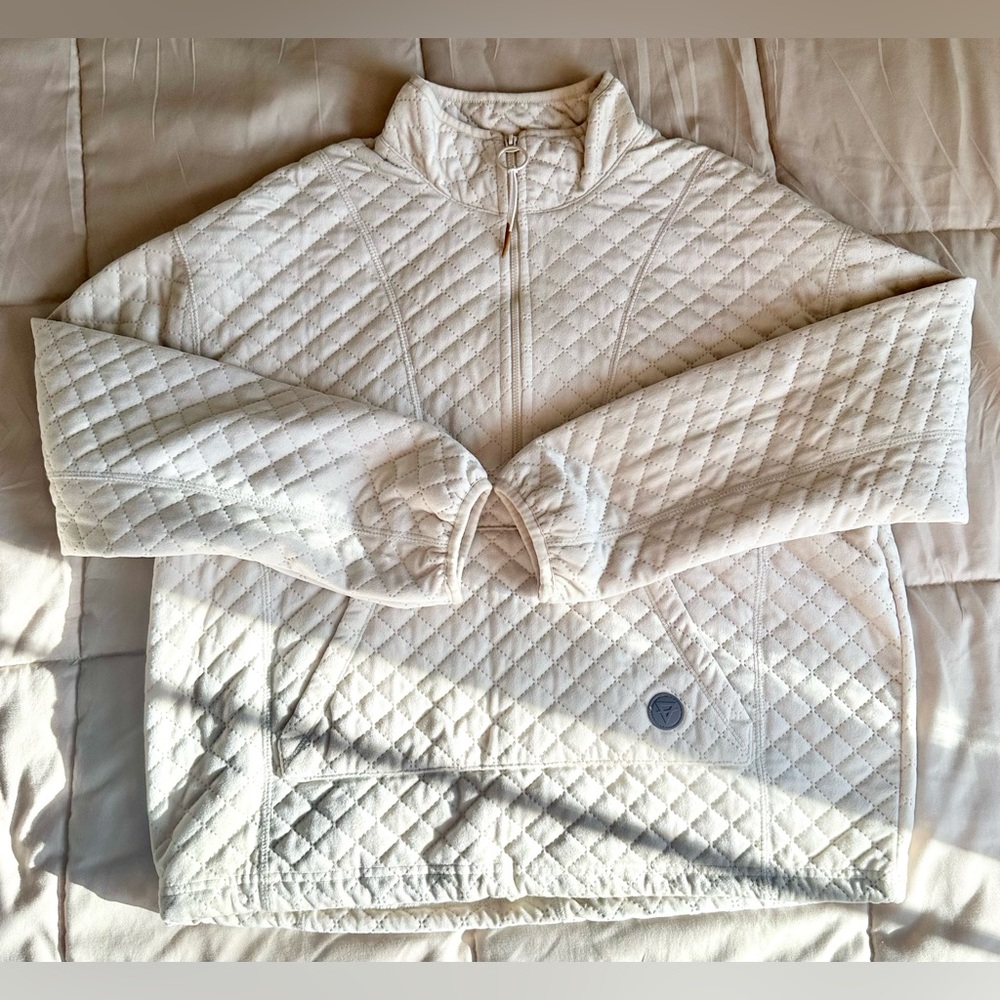 Quilted Half-Zip Pullover Sweatshirt - Cream